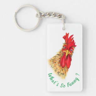 Funny Surprised Curious Rooster - What's So Funny  Key Ring