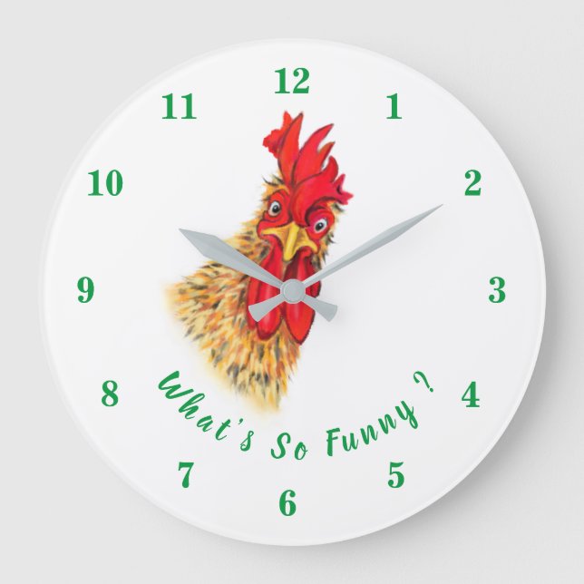 Funny Surprised Curious Rooster - What's So Funny  Large Clock (Front)