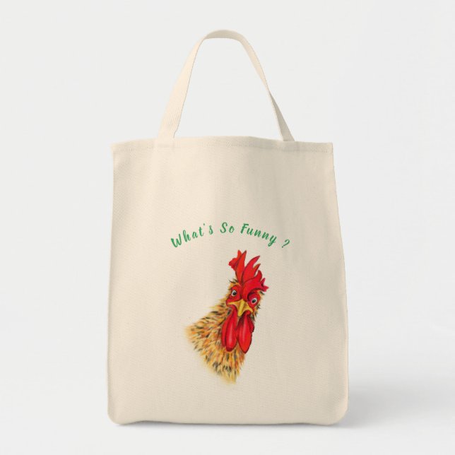 Funny Surprised Curious Rooster - What's So Funny  Tote Bag (Front)