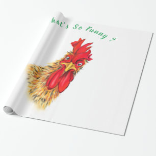 Funny Surprised Curious Rooster - What's So Funny Wrapping Paper