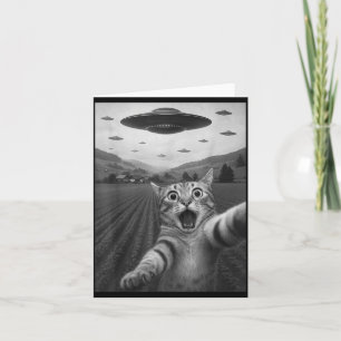 Funny Surprised Ed Cat Selfie With Alien Ufo Cat U Card