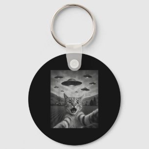 Funny Surprised Ed Cat Selfie With Alien Ufo Cat U Key Ring