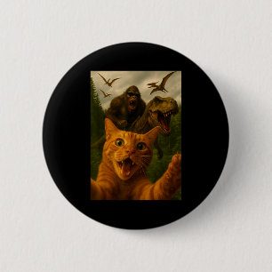Funny Surprised Ed Cat Selfie With Bigfoot T-rex  6 Cm Round Badge