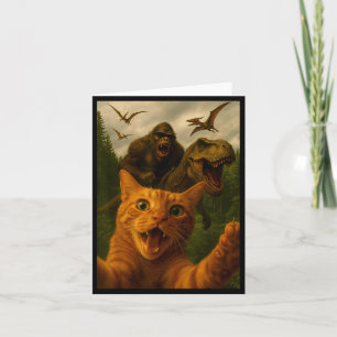 Funny Surprised Ed Cat Selfie With Bigfoot T-rex  Card