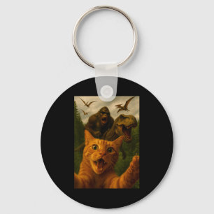Funny Surprised Ed Cat Selfie With Bigfoot T-rex  Key Ring