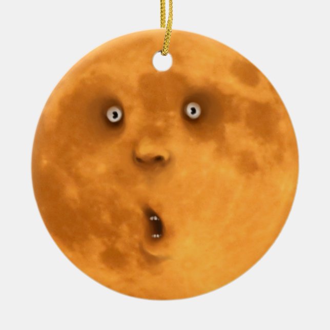 Funny Surprised Full Moon Face Ornament (Front)