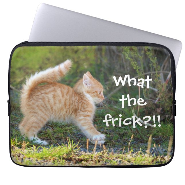 Funny Surprised Ginger Kitten What the Frick Laptop Sleeve (Front)