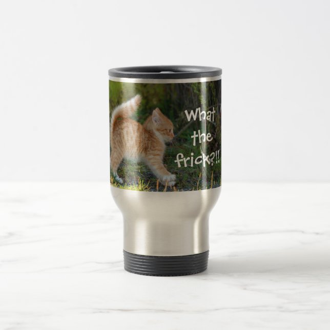 Funny Surprised Ginger Kitten. What the frick? Travel Mug (Center)