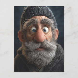 Funny Surprised Old Man Claymation Illustration Postcard