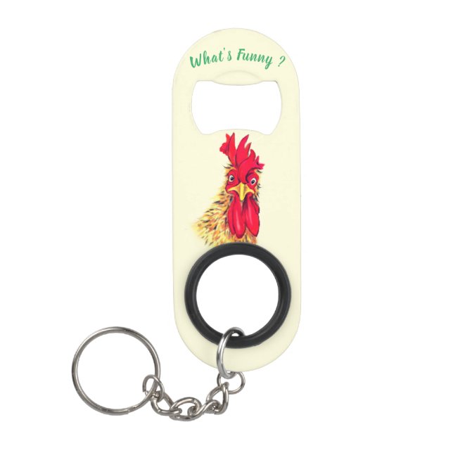 Funny Surprised Rooster Keychain Bottle Opener  (Front)