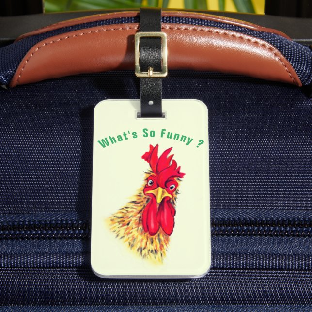 Funny Surprised Rooster Luggage Tag - Custom Text (Front Insitu 2)