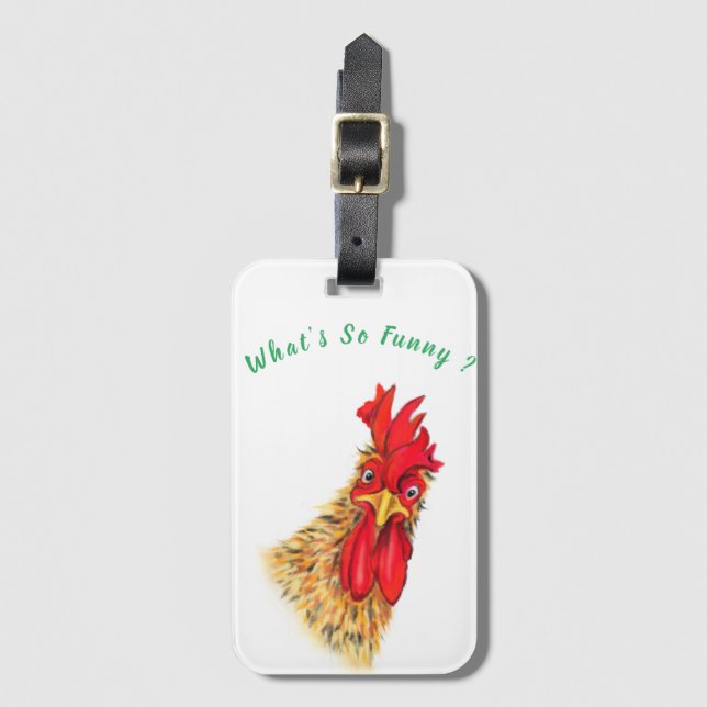 Funny Surprised Rooster Luggage Tag Personalised (Front Vertical)