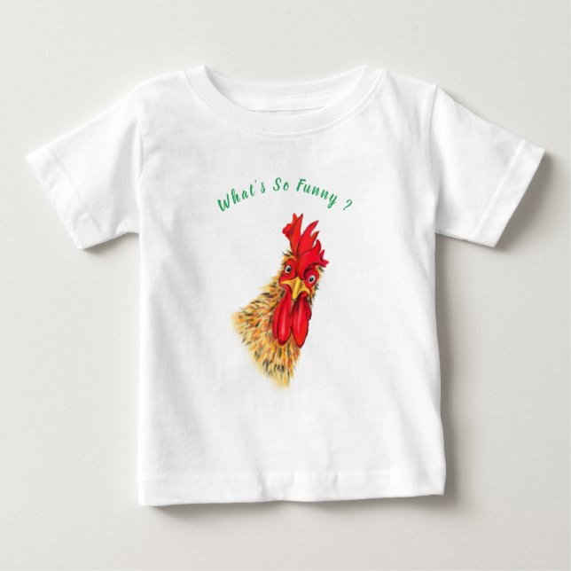 Funny Surprised Rooster Playful Baby T-Shirt (Front)