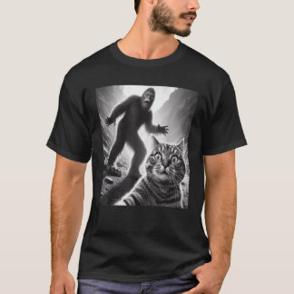 Funny Surprised Scared Cat Selfie With Sasquatch B T-Shirt