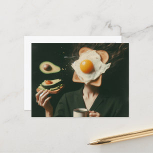 Funny Surreal Eggs and Toast Breakfast Woman Postcard