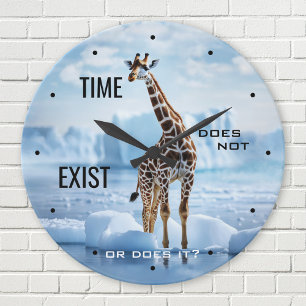 Funny Surreal Giraffe in Antarctica Round Clock