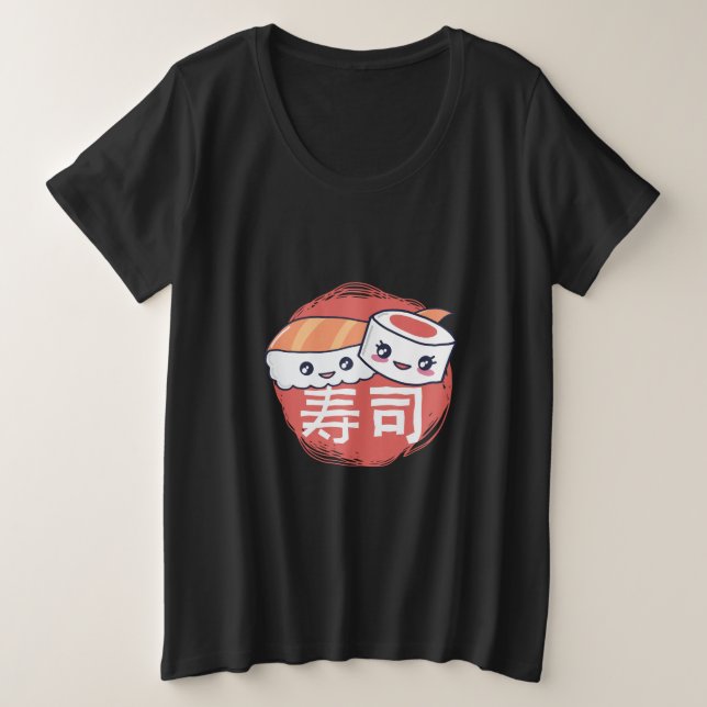 Funny Sushi Cartoon Design Plus Size T-Shirt (Design Front)