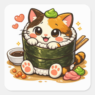 Funny Sushi Cat   Cute Food Cat Design Square Sticker