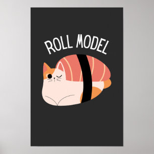 Funny Sushi Cat Roll Model Poster
