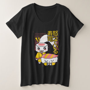 Funny Sushi Karate Fighters Cartoon Design Plus Size T-Shirt