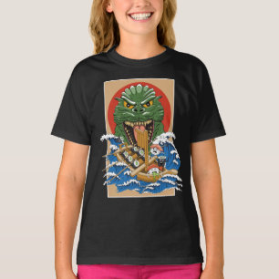 Funny Sushi Lover Monster Cartoon Illustration T-Shirt