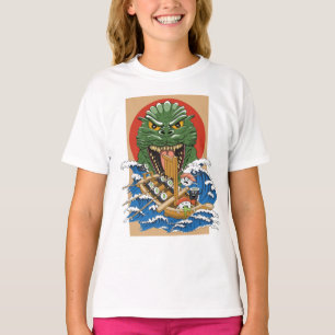 Funny Sushi Lover Monster Cartoon Illustration T-Shirt
