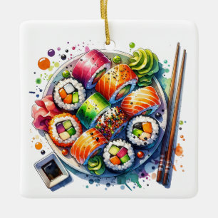 Funny Sushi Rolls Pun Personalised Christmas Ceramic Ornament