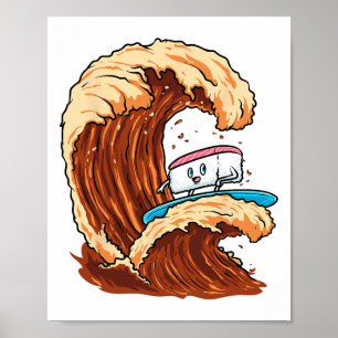 Funny Sushi Surfer Riding Soy Sauce Wave Art  Poster