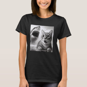Funny Suspense Cat vs Shark - Feline Fear Kitty Ca T-Shirt