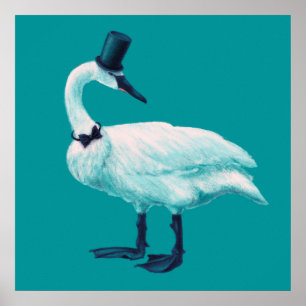 Funny Swan Bird With Bowtie And Top Hat Poster