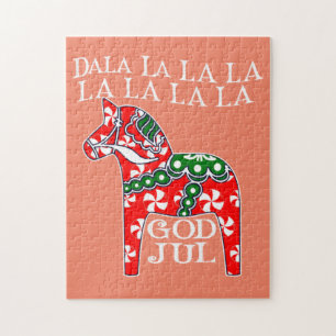 Funny Swedish Christmas God Jul Dala Horse Dalahos Jigsaw Puzzle