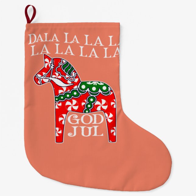 Funny Swedish Christmas God Jul Dala Horse Dalahos Large Christmas Stocking (Front)