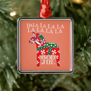 Funny Swedish Christmas God Jul Dala Horse Dalahos Metal Tree Decoration