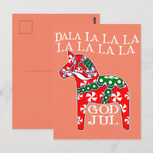 Funny Swedish Christmas God Jul Dala Horse Dalahos Postcard