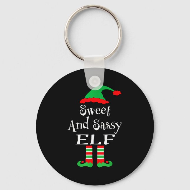 Funny Sweet And Sy Elf Shirt Xmas Family Matching  Key Ring (Front)