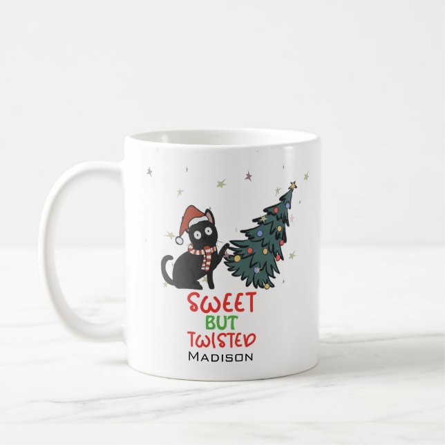 Funny Sweet But Twisted Cat Christmas Coffee Mug (Left)