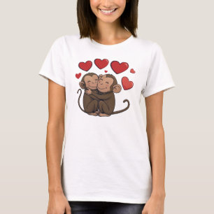 Funny Sweet Chic Cute Colourful Hugging Monkeys T-Shirt