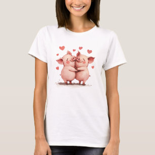 Funny Sweet Chic Cute Colourful Hugging Pigs T-Shirt