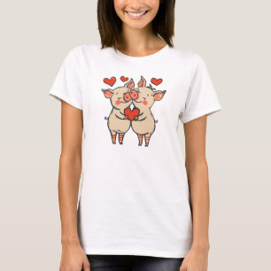 Funny Sweet Chic Cute Colourful Hugging Pigs  T-Shirt