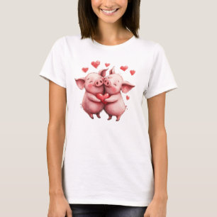 Funny Sweet Chic Cute Colourful Hugging Pigs T-Shirt
