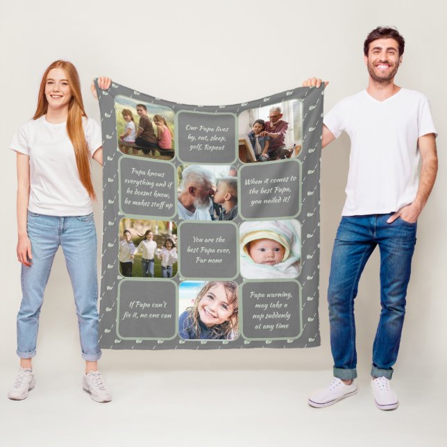 Funny Sweet Grandpa/Papa Golf Club Family  Photo  Fleece Blanket (In Situ)