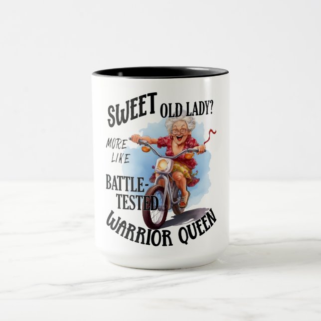 Funny Sweet Old Lady Warrior Queen Mug (Center)
