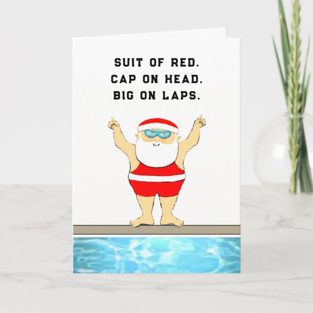 Funny Swimming Christmas Holiday Card (Front)