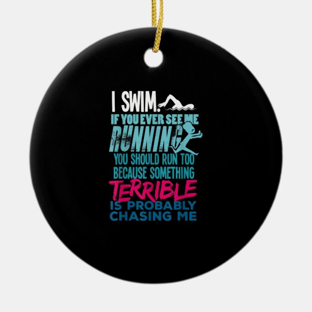 Funny Swimming Gift  A Swimmer Ceramic Tree Decoration (Front)