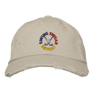 Funny Swing Swear Repeat Retro Golf Embroidered Hat