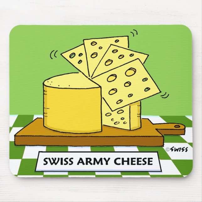 Funny Swiss Army Cheese Cartoon Mouse Pad (Front)