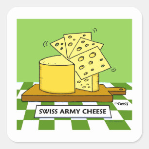 Funny Swiss Cheese Foodie Cartoon  Square Sticker