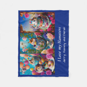 Funny Syrian Hamsters Tea Party Personalised Fleece Blanket
