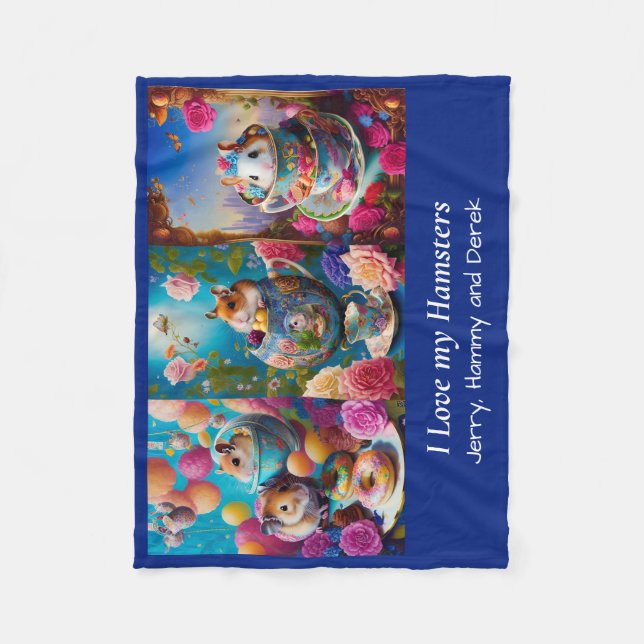 Funny Syrian Hamsters Tea Party Personalized Fleece Blanket (Front)