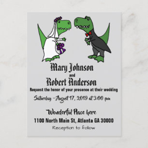 Funny T-rex Bride and Groom Wedding Invitation Postcard